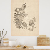 Poster Ancienne feuille de musique Carte du Danemark (Cuisine)