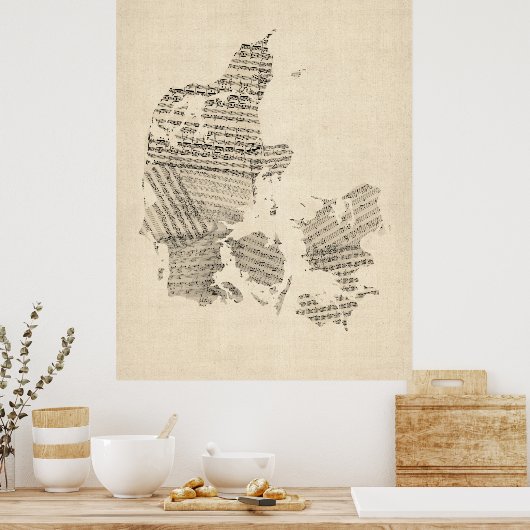 Poster Ancienne feuille de musique Carte du Danemark (Cuisine)