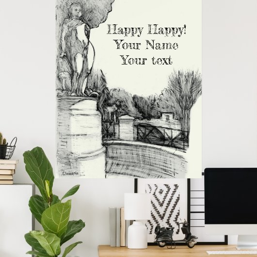 Poster Ancienne fontaine dans le parc avec sculpture de g (Bureau à domicile)