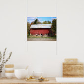 Poster Ancienne grange rouge avec cheval Couleur 16x20 (Cuisine)