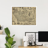 Poster Ancienne Irlande Carte Ortelius Dessinée Par Baozi (Bureau à domicile)