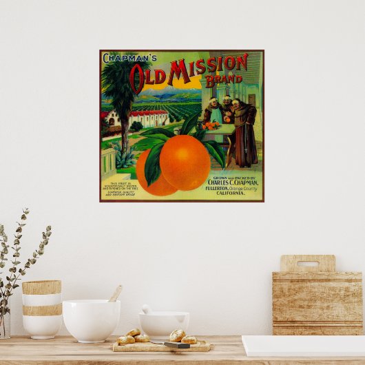 Poster Ancienne mission Orange LabelFullerton, CA (Cuisine)