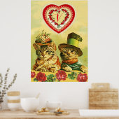 POSTER ANCIENNE MODE AMUSANTE VALENTINES JOURNÉE CHATS, C (Cuisine)