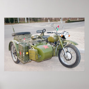 Poster Ancienne moto 750B-2 avec sidecar
