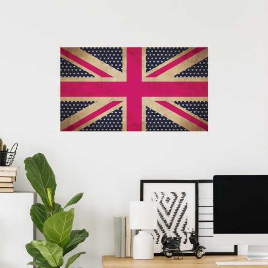 Poster Ancienne Union Jack en rose Poster/Imprimer (Bureau à domicile)