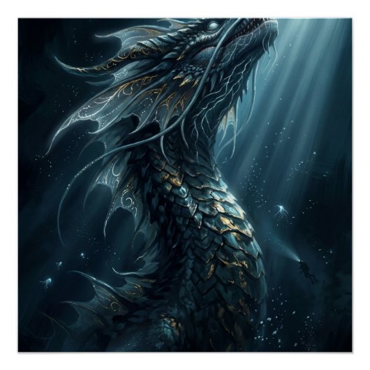 Poster Ancient Bioluminescent Sea Dragon - Mythical Deep  (Devant)