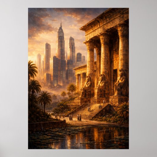 Poster Ancient Egypt Future Skyline Art (Devant)
