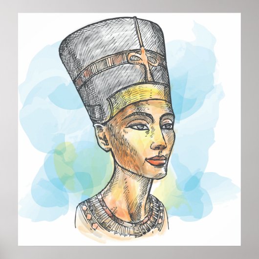 Poster Ancient Egyptian Queen Nefertiti Bust Sketch (Devant)