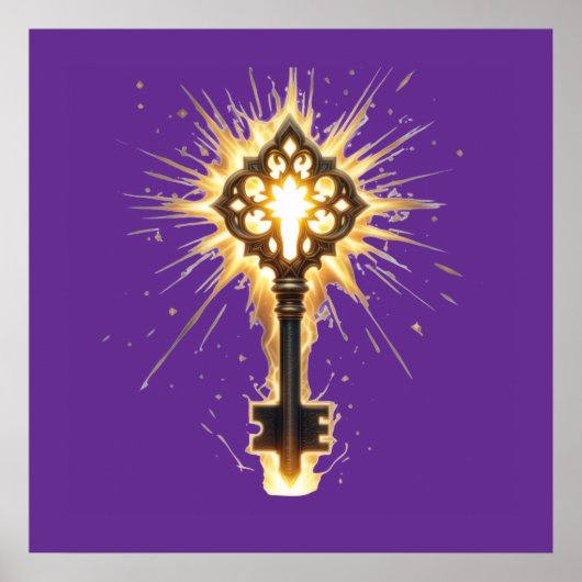 Poster Ancient Fantasy Key with Magical Light – Radiant E (Devant)