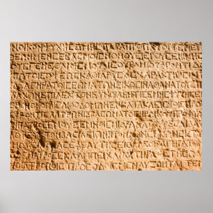 Poster ancient Greek writing chiseled on stone