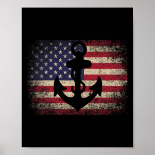 Poster Ancre 4 juillet Drapeau américain cadeau - Bateau