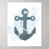 Poster Ancre Bleu Blanc Thème Marin Océanique (Devant)