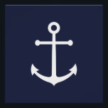 Poster Ancre bleue marine<br><div class="desc">Poster nautique minimaliste moderne avec ancre blanche sur arrière - plan bleu marine. Parfait comme décor de maison de plage, cadeau de ménage et plus encore.</div>