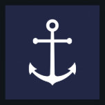 Poster Ancre bleue marine<br><div class="desc">Poster nautique minimaliste moderne avec ancre blanche sur arrière - plan bleu marine. Parfait comme décor de maison de plage,  cadeau de ménage et plus encore.</div>