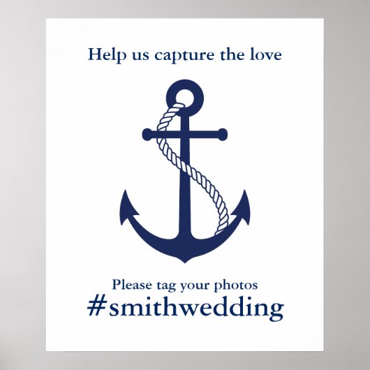 Poster Ancre bleue marine Mariage nautique (Devant)
