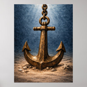 Poster Ancre de bronze sous-marine océan