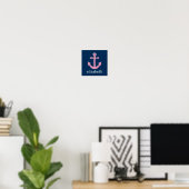 Poster Ancre de point rose mignon avec nom personnalisé M (Bureau à domicile)