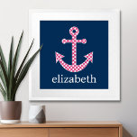 Poster Ancre de point rose mignon avec nom personnalisé M<br><div class="desc">Un design tendance et élégant avec des points et des couleurs préppantes plus un espace pour ajouter votre nom ou monogramme.</div>