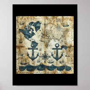 Poster Ancre de voilier pirate nautique vintage vieille m