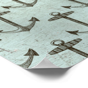 Poster Ancre en bois de style vintage marine nautique