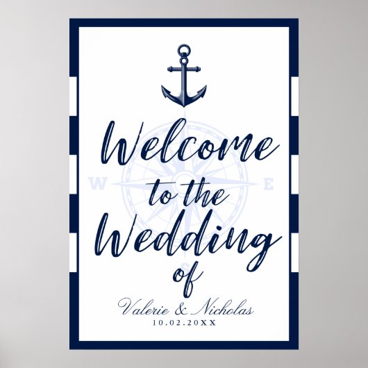 Poster Ancre | Mariage nautique | Bienvenue (Devant)