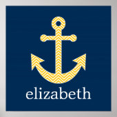 Poster Ancre nautique avec Motif de Navy Jaune Chevron (Devant)