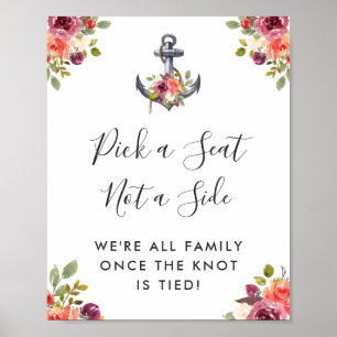 Poster Ancre nautique Mariage floral Choisir un panneau d