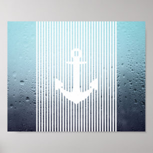Poster ancre nautique monogramme de brume d'eau