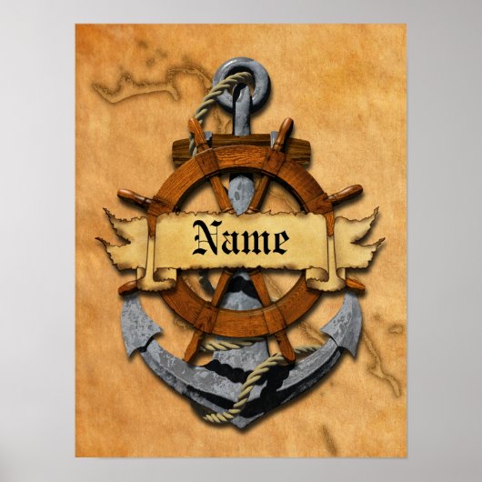 Poster Ancre Nautique Personnalisée Et Roue (Devant)
