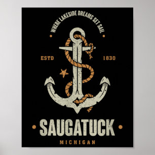 Poster Ancre Rétro Vintage Saugatuck Michigan Bateau Sa