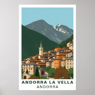 Poster Andorra la Vella Voyage Vintage Art Montagne
