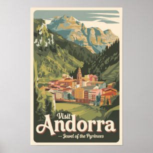 Poster Andorre Illustration Voyage Art Vintage