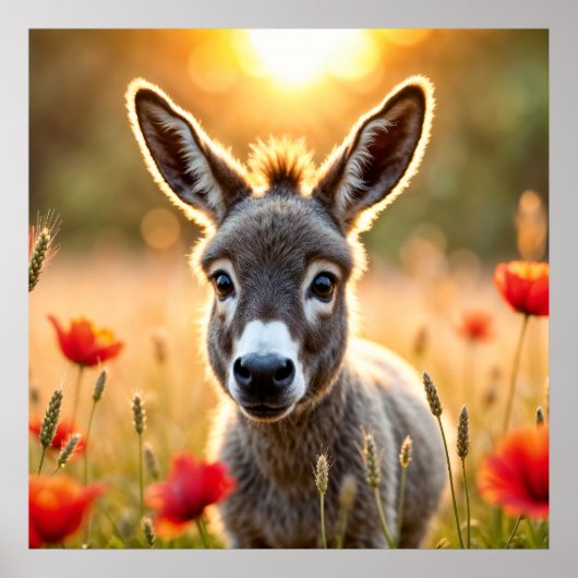 Poster Âne de campagne yeux curieux art paisible (Devant)