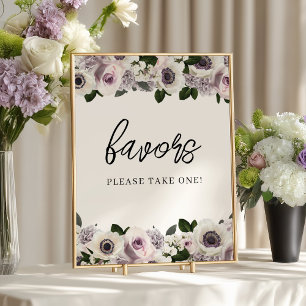 Poster Anémone blanche et Fête des mariées florale violet
