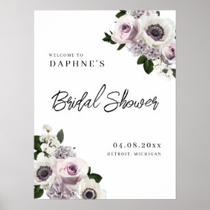 Poster Anémone blanche et violet Floral Douche noire Bien