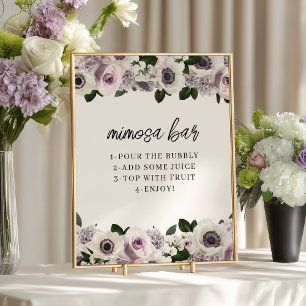 Poster Anémone Moody blanche et mimosa Florale violette B