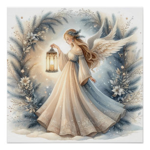 Poster Ange céleste d'hiver Lanterne de paix
