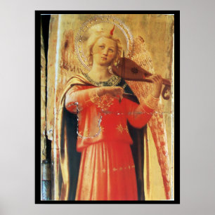 POSTER ANGE DE MUSIQUE EN ROUGE ET OR