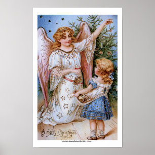 Poster Ange de Noël avec fille victorienne