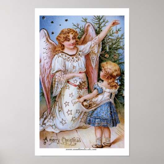 Poster Ange de Noël avec fille victorienne (Devant)