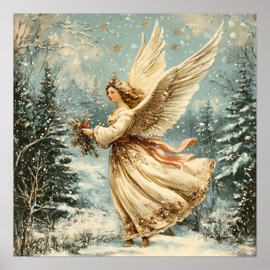 Poster Ange de Noël avec houx (Devant)