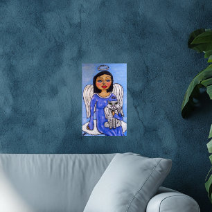 Poster Ange et chat sur un nuage