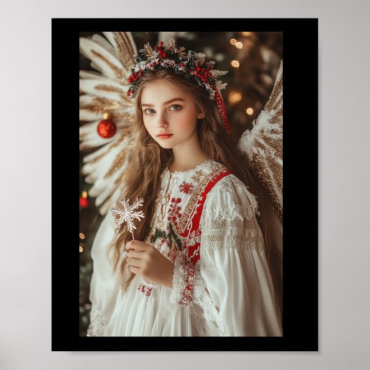 Poster Ange Fille Avec Sticker Fleurs (Devant)