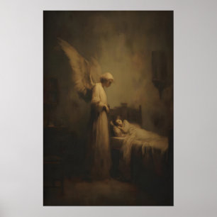 Poster Ange gardien veillant sur un enfant endormi