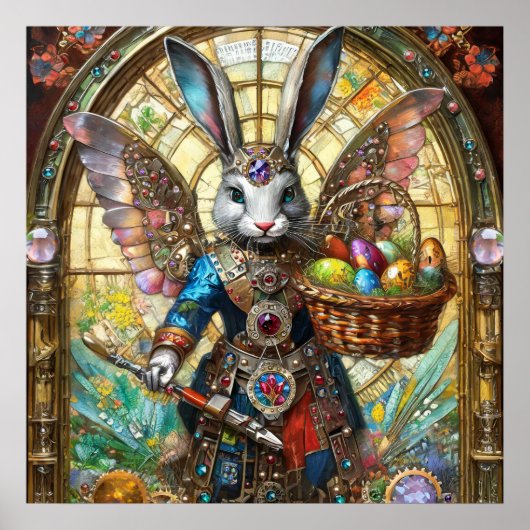 Poster ange guerrier lapin de Pâques steampunk (Devant)