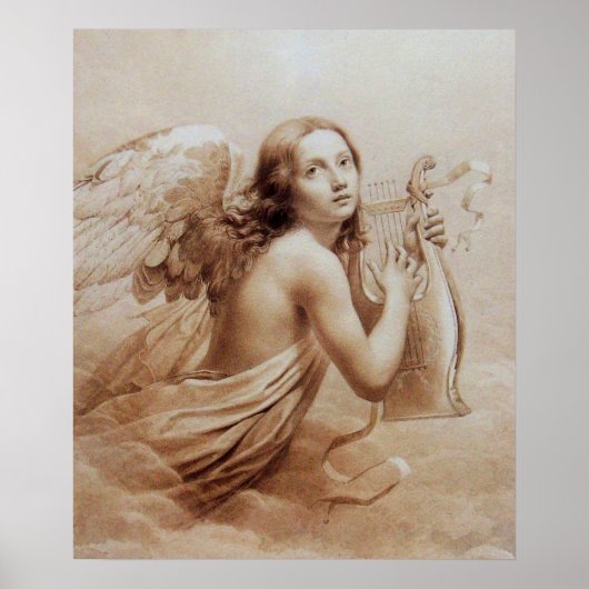POSTER ANGE JOUE LA LYRE SUR LES NUAGES (Devant)