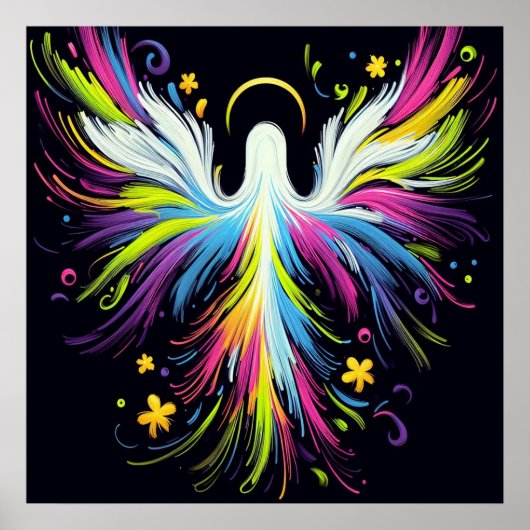 Poster Ange multicolore abstrait sur fond noir (Devant)