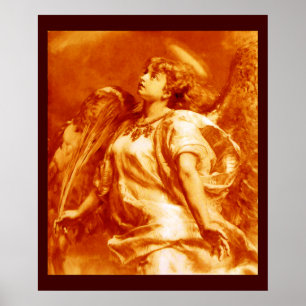 POSTER ANGE ORNÉ ROMANTIQUE AVEC PLUME EN BLANC JAUNE ORA