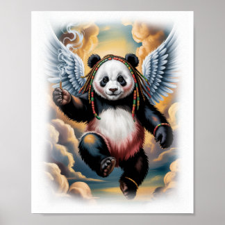 Poster Ange Panda Jamaïcain Coloré sur Fond Blanc
