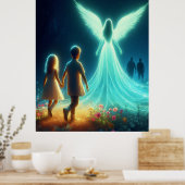 Poster Ange protégeant deux petits enfants la nuit (Cuisine)